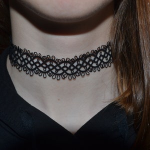 Cotton Tatted Lace Black Choker Necklace 'Jeanette', Tatted Jewelry, Gift Ideas image 4
