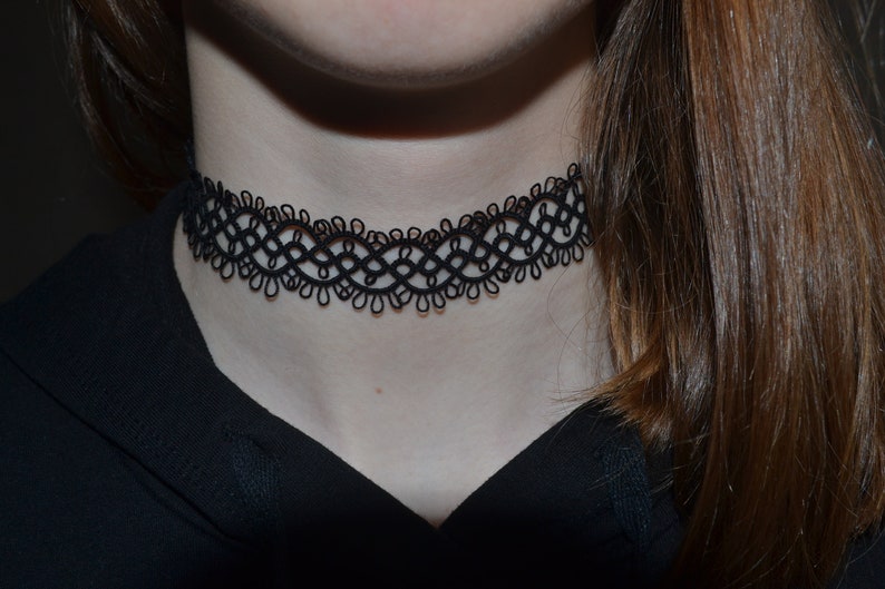 Cotton Tatted Lace Black Choker Necklace 'Jeanette', Tatted Jewelry, Gift Ideas image 4