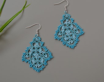 Delicate Lace Earrings with Beads - 'Melinda' , Unique Earrings, Statement Jewelry, Chandelier Earrings, Tatted Lace Jewelry, Tatting Lace