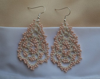 Unique Earrings - 'Nicole' with Cream Beads, Statement Earrings, Tatting Lace Jewelry, Women Accessories, Gift for Her, Chic Jewelry