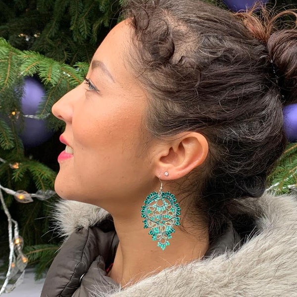 Unique Tatted Earrings - 'Masha', Lace Earrings, Green/ Coral / Brown-Gold/ Purple Earrings, Gift for her, Stilysh Earrings