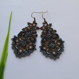 Statement 'Anna' Earrings, Women Accessories, Beaded Earrings, Chandelier Earrings, Prom Jewelry, Tatting Earrings, Gift Idea Black