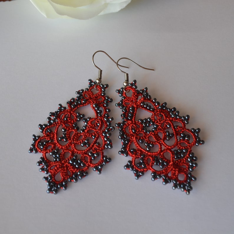 Pretty Lace Earrings ' Sabrina', Red, Green Earrings, Women Accessories, Delicate Lace, Chandelier Earrings, Chic Jewelry, Gift for women Red