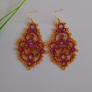 Tatting Earrings 'Penelopa', Unique Earrings, Chandelier Earrings, Statement Earrings, Victorian Jewelry, Women Accessories, Boho earrings Purpurowy