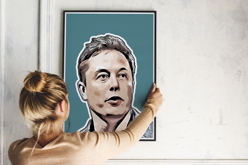 Elon Musk Cartoon portrait poster print wall art and | Etsy