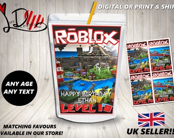 Roblox Chip Bag Etsy - personalised roblox digital party treats capri sun juice bag labels birthday 5th 10th printed chip treat snack bag favour