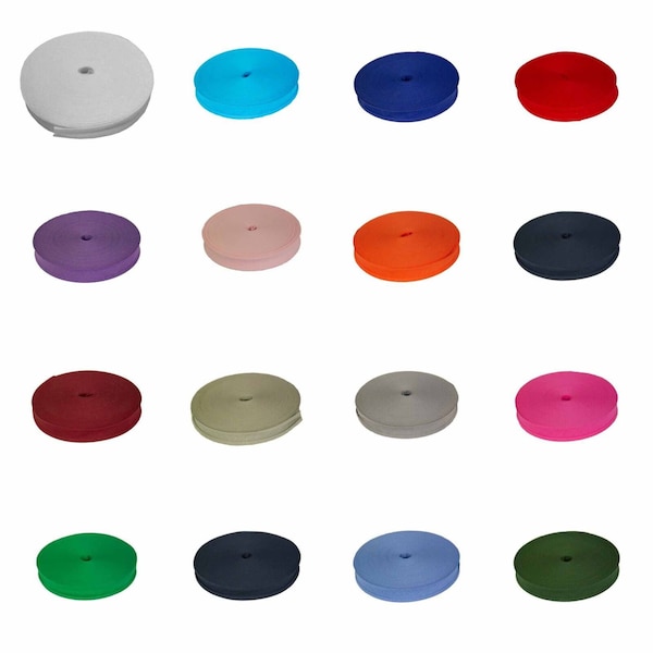 Ruban de biais en coton 1 pouce ou 1/2 pouce de large 25MM 13MM Artisanat Diverses couleurs par bobine complète, longueurs de 5 mètres ou 25 mètres