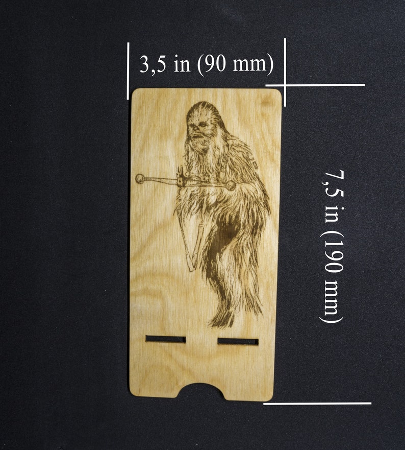 eco friendly stand? gift for him laser engraved photo movie characters Wood phone stand for desk gift for a friend