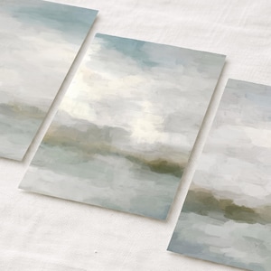 Abstract Ocean Sunrise Art Prints: Gray Blue Sage Green Triptych image 1