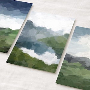 Abstract Farmhouse Art Prints: Navy, Green, and White Set