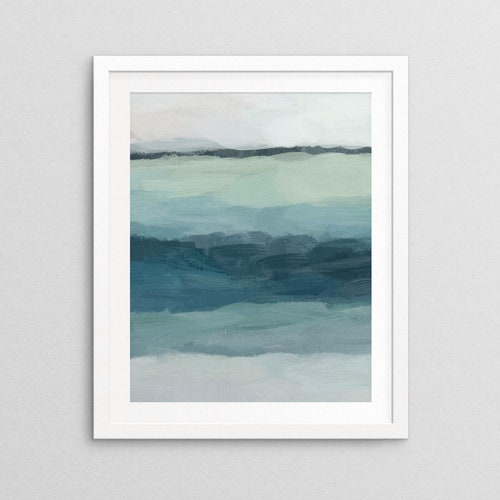 Abstract Blue and Green Wall Art Print Modern Coastal Wall Etsy