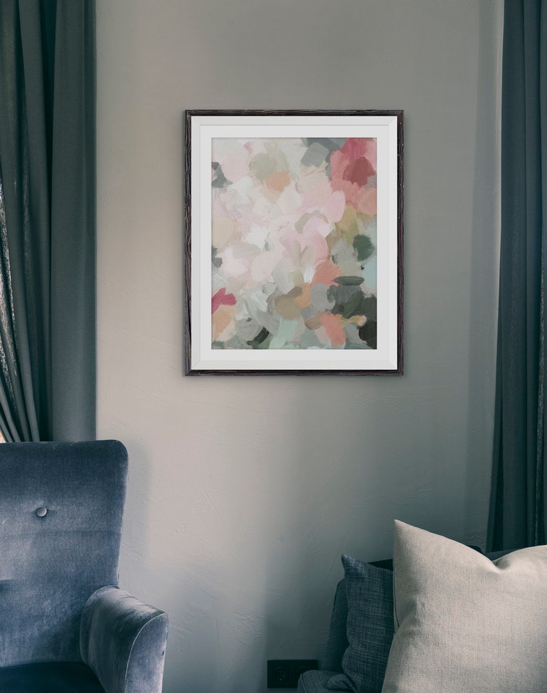 Forest Green Fuchsia Blush Pink Abstract Flower Wall Art Etsy