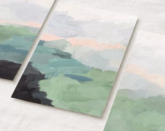 Abstract Landscape Art Prints: Seafoam Green Triptych, Modern Farmhouse Set