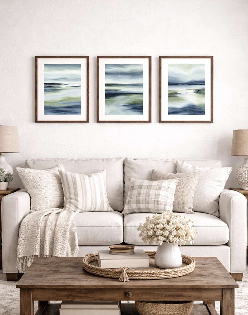 Abstract Blue & Green Wetland Watercolor Art Prints - Set of 3 - Etsy