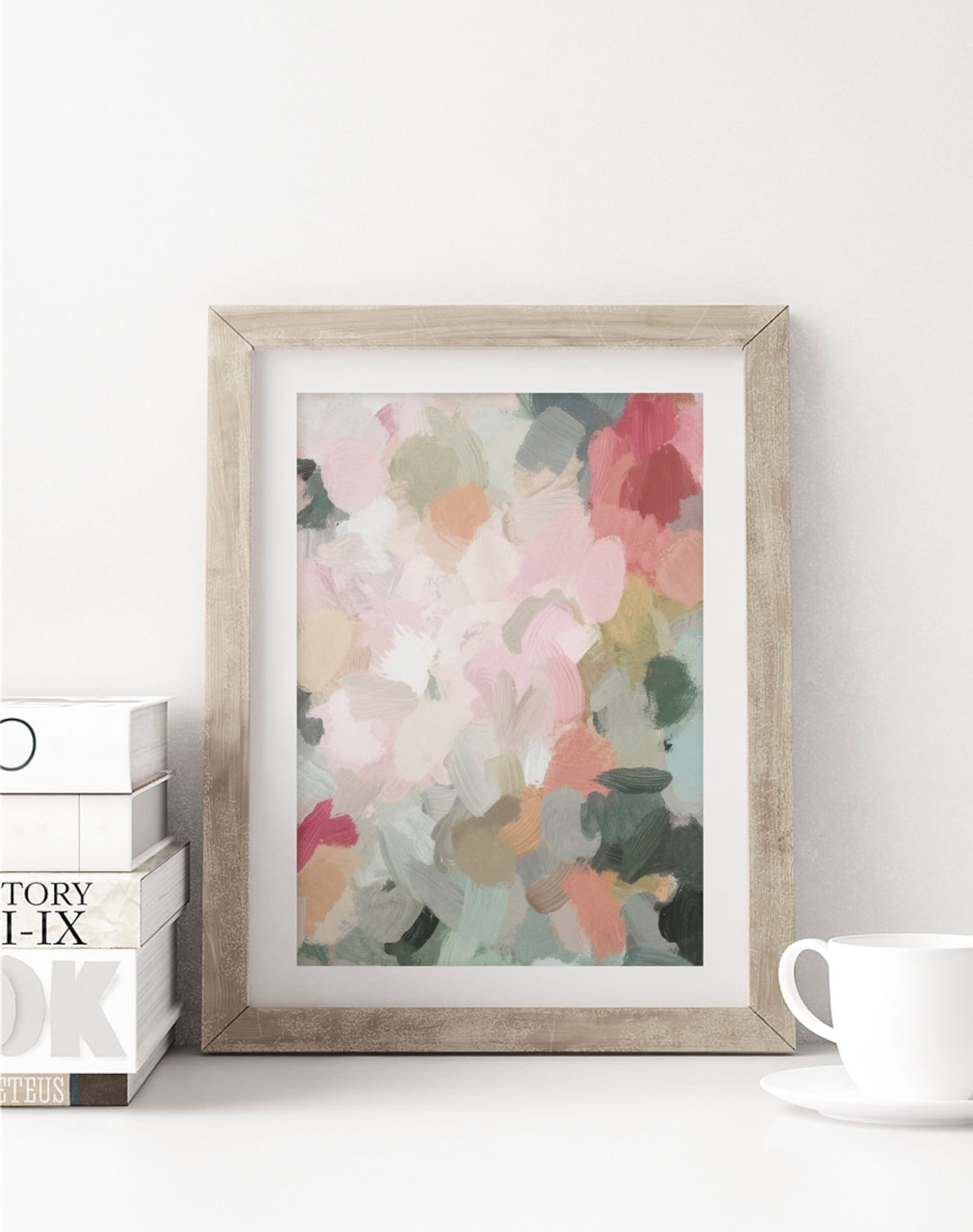 Forest Green Fuchsia Blush Pink Abstract Flower Wall Art Etsy