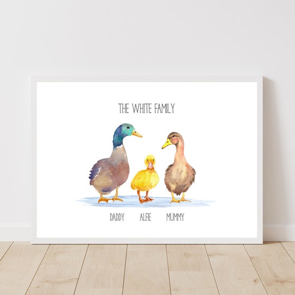 Personalised Duck Family Framed Print - Personalised Family Print, Personalised Gift, Family Portrait, Custom Print, Teacher Gift