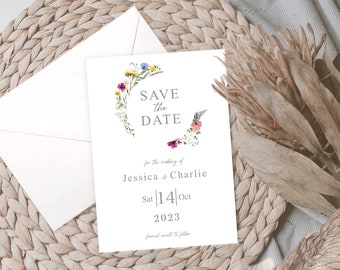 Botanischer Kranz Save The Date | Blumen Save the Date | Boho Save the Date | Boho Hochzeit | Hochzeit Save The Date Einladung