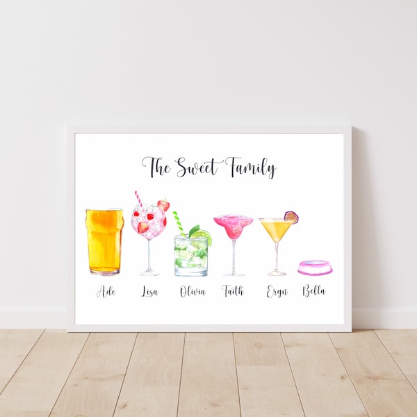 Family Drinks - Personalised Family Print, Custom Drink Print, Personalised Print Gift, Family Print, Gin Print, Gin Gift, Fathers Day Gift