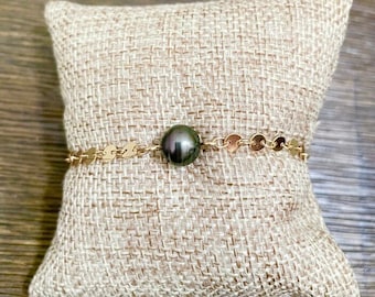 Handmade 14kt Gold Filled Tahitian Pearl Disc Bracelet