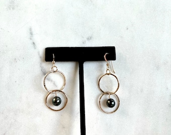 14kt Gold Filled Hoop Earrings with Tahitian Pearl