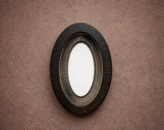 Original oval wooden photo frame, dark brown, wall decor