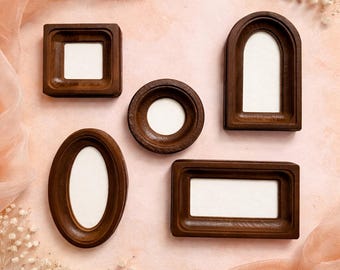 brown set of 5 wooden frame 3х3 3х5:square,rectangular,round,oval,arch frame