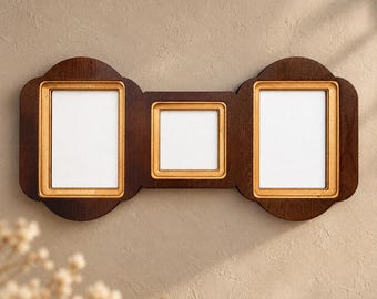 Original wooden triple wall photo frame, photo collage