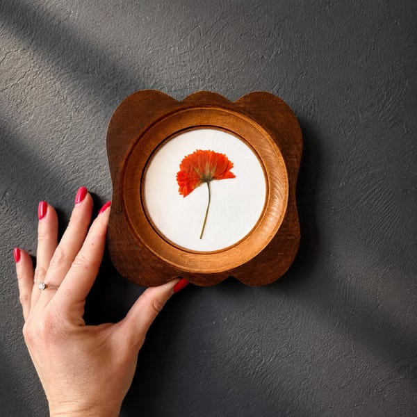 Dried Flower in a Unique 4-Inch Round Frame, Handcrafted Botanical Wall Art, Nature Art