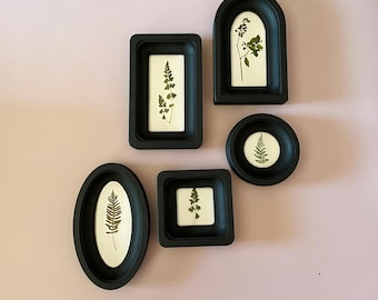 set of 5 small black frames 3х3 3х5:square,rectangular,round,oval,oval arch frame