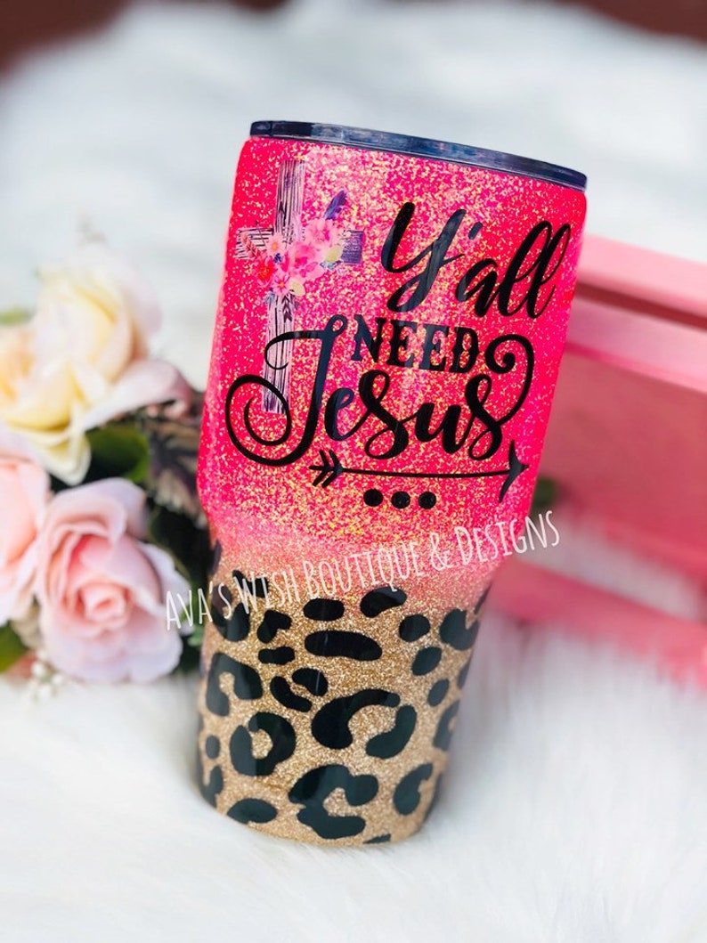 epoxy tumbler glitter tumbler hot pink tumbler leopard etsy