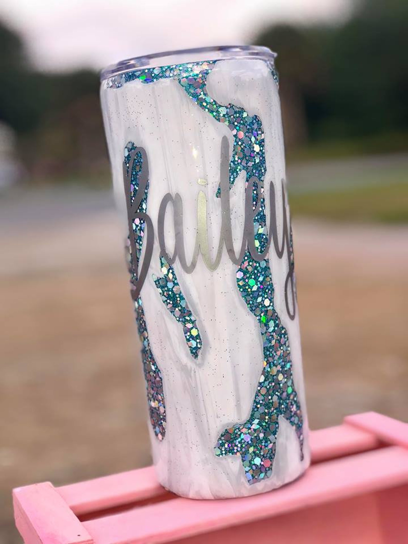 Geode Epoxy tumbler Woman's epoxy tumbler Teal glitter Etsy