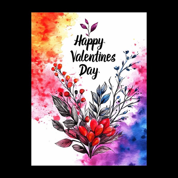 Valentine's Day Card, Romantic Valentine's Card, Lovers Gift, Love Watercolor Valentine's, Romantic Gift Card, Flower and Love, Watercolor