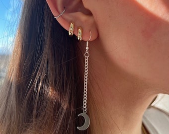 Handmade Silver Crescent Moon Drop Earrings
