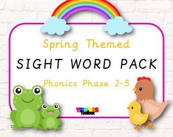preschool phonics, sightword pack, reading activities, homeschool, reading activities, printable, phase 2 - 5 phonics, spring learning,