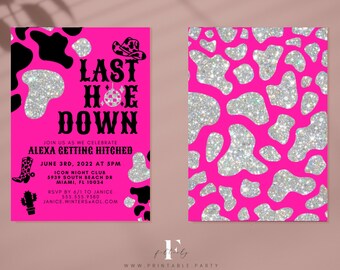 Dernière Hoe Down Bachelorette Invitation, Disco Cowgirl Bach Party Invite, Nashville, Space Cow Girl, Modèle imprimable, Canva, Digital