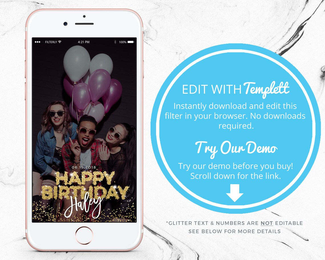 Happy Birthday Snapchat Filter Gold Birthday Snap Chat Etsy