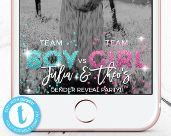 Gender Reveal Snapchat Filter, Gender Reveal Party Geofilter, Gender Reveal Geotag, Team Girl Team Boy, Instant Download, Templett Filter