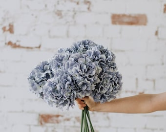 Lifelike artificial blue hydrangea head 54cm, diy wedding flowers