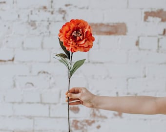 Artificial peony peach coral with gold centre 54cm, diy wedding flowers