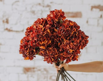 Burnt Orange artificial hydrangea - Realistic Dried-Look, 52cm Single Stem for Home Decor or DIY Crafts