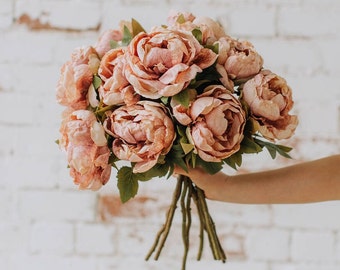 Dry look blush peony, artificial peony, blush peony, diy wedding flowers, single peony stem