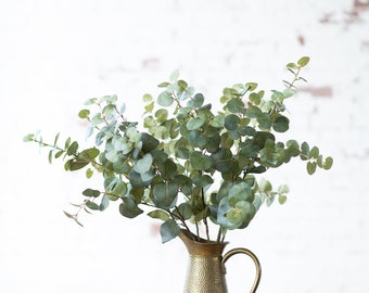 Faux eucalyptus spray, realistic faux foliage for weddings or craft projects, Single stem