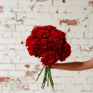 Lifelike artificial red hydrangea head 54cm, diy wedding flowers