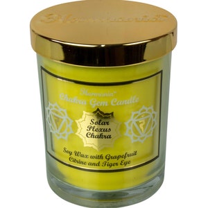 Harmonia Soy Gem Candle - Solar Plexus Chakra - Citrine & Tiger Eye Crystals inside!