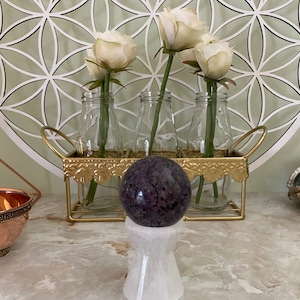 Selenite Sphere Stand - Hourglass Holds and charges various size of crystal spheres