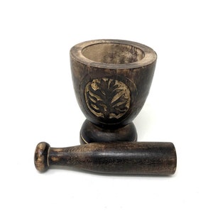 Wooden Mortar & Pestle Tree of Life