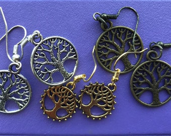 Beautiful Tree of Life dangle earrings antique gold or silver and gold earrings