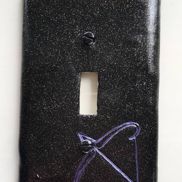 Sagittarius the Archer light switch plate cover for single toggle switch plate cover, black with glitter purple custom colors available