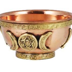 Copper Bowl Incense & Charcoal Burner - Triple Moon with pentacle.