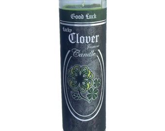 7 Day Glass Ritual Candle - Lucky Clover - Jasmine - Good Luck - St. Patrick’s Day Candle